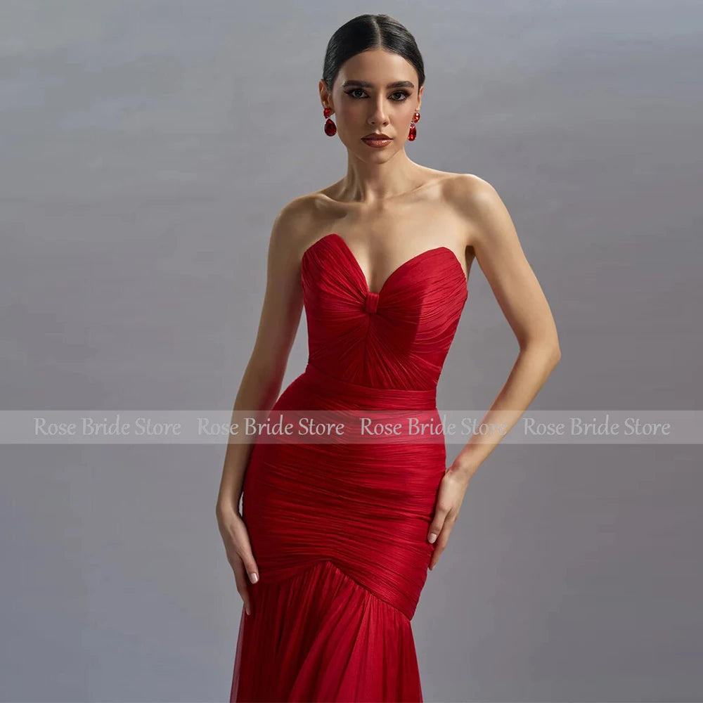 Classic Elegant Luxury Evening Dress 2024 Burgundy Net Pleat Ruched Valentine's Day Mermaid Sweetheart Women's Evening Gowns