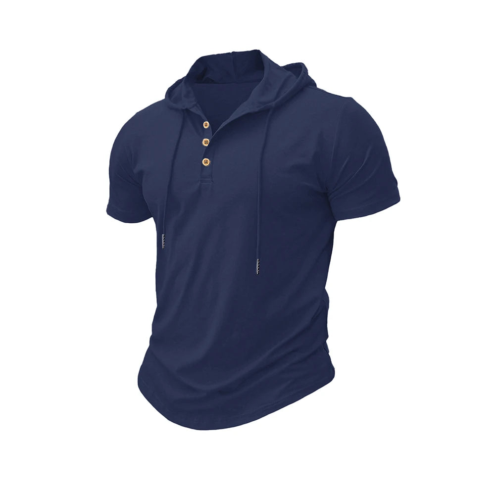 Men T Shirts Summer Slim Fitness Hooded Short-Sleeved Bodybuilding Quick Dry Tshirt Male Gym Clothes Breathable Sports Tops