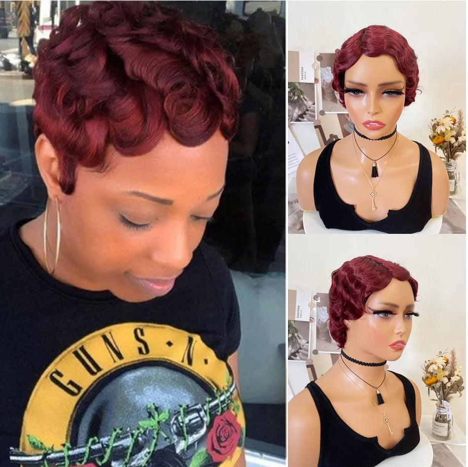 WIGERA Fluorescent Green Finger Wave Wig Synthetic Color Short Curly Wigs For Women Nuna 1920s Cosplay Halloween Party Daily Use