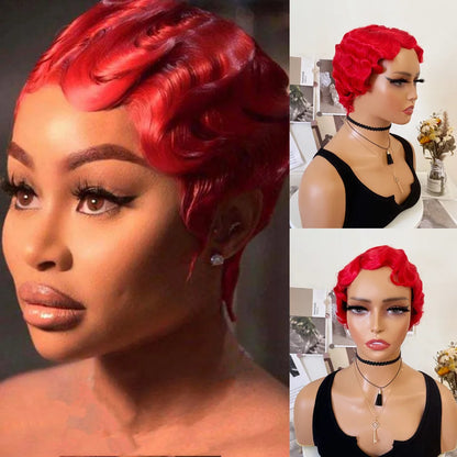 WIGERA Fluorescent Green Finger Wave Wig Synthetic Color Short Curly Wigs For Women Nuna 1920s Cosplay Halloween Party Daily Use