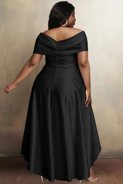 Elegant Party Club Evening Dress for Women Irregular Hem Pleated A-Line Solid Sexy V-Neck High Waist Plus Size Long Dresses