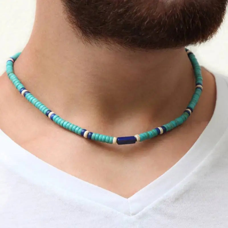 Mens Tribal Mens Summer Turquoise Necklace Mens Boho Necklace