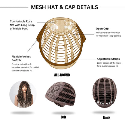 EASIHAIR Brown Mixed Blonde Long Curly Wave Synthetic Wig with Bang for Black Afro Women Daily Cosplay Party Heat Resistant Hair