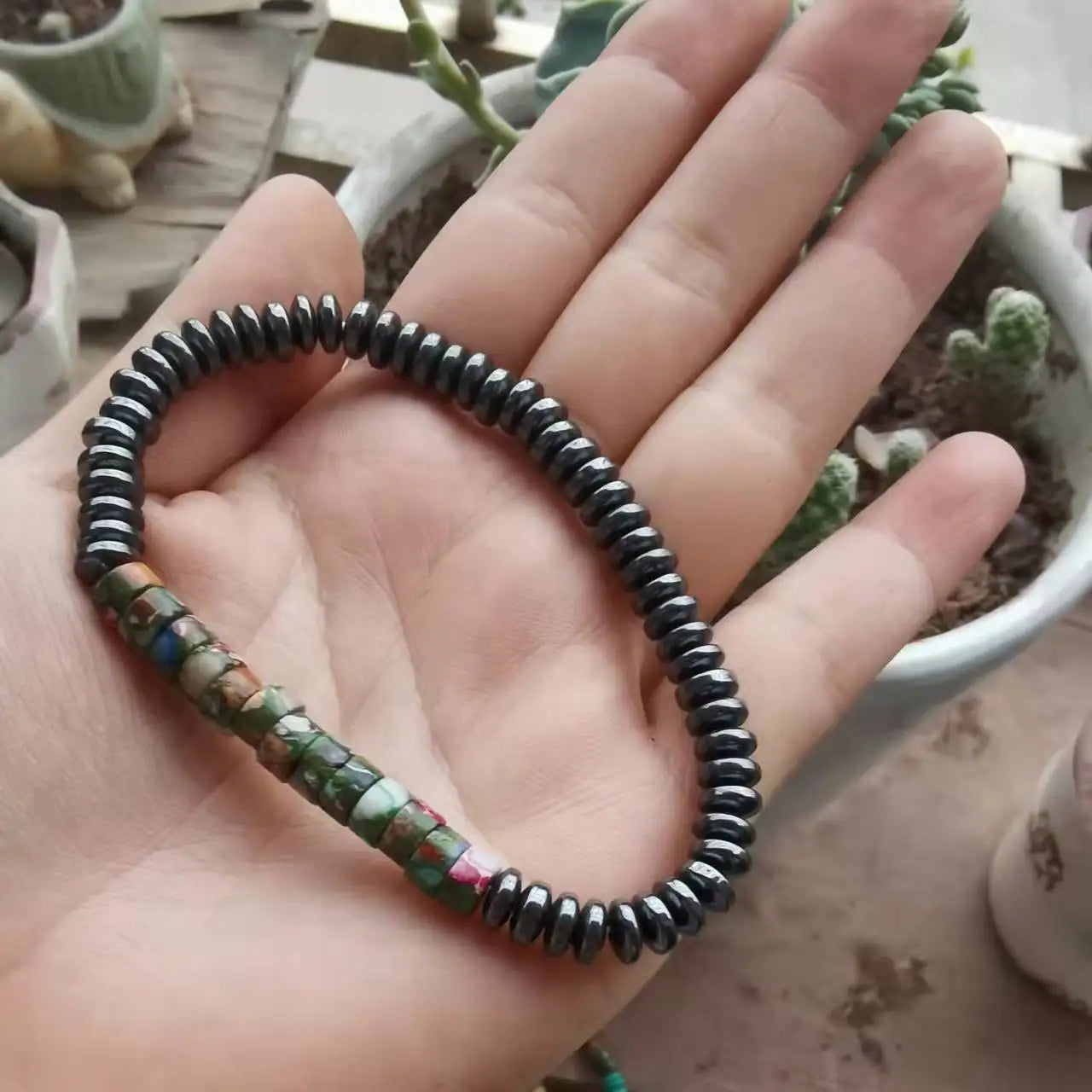 Coconut Bead Bracelet, Turquoise or Hematite, Mens Bracelet Mens Gift Mens Beaded Bracelet