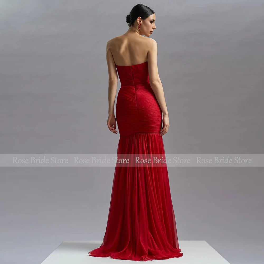 Classic Elegant Luxury Evening Dress 2024 Burgundy Net Pleat Ruched Valentine's Day Mermaid Sweetheart Women's Evening Gowns