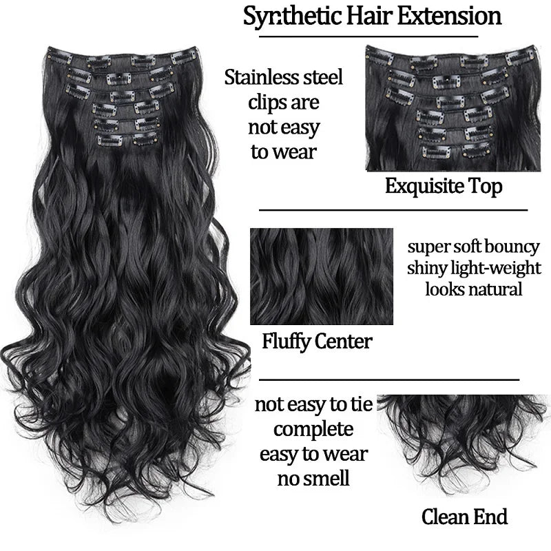 WIGSIN 24Inch Synthetic  Long Wavy Curly Clip-In Hair Extensions Hairpieces Daily Hair Accessories for Women