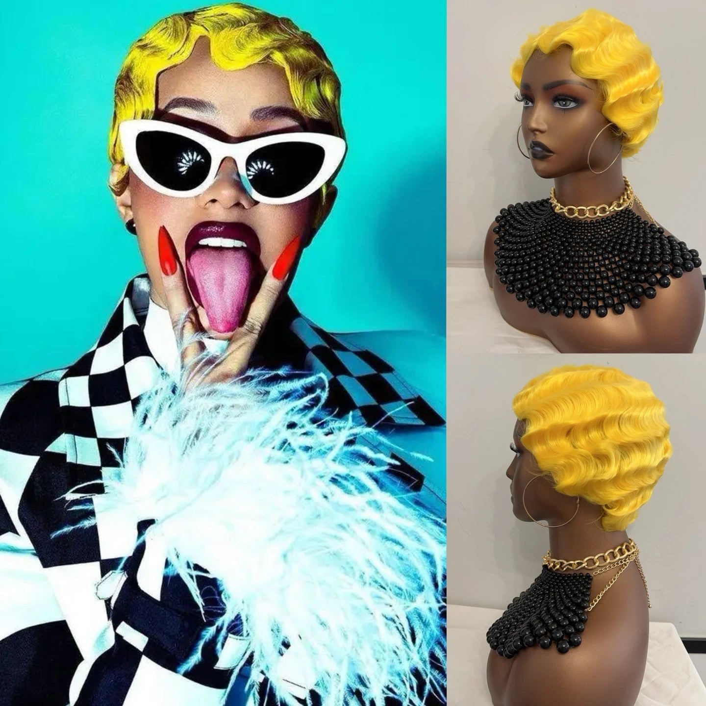 WIGERA Fluorescent Green Finger Wave Wig Synthetic Color Short Curly Wigs For Women Nuna 1920s Cosplay Halloween Party Daily Use