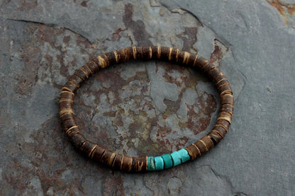 Coconut Bead Bracelet, Turquoise or Hematite, Mens Bracelet Mens Gift Mens Beaded Bracelet