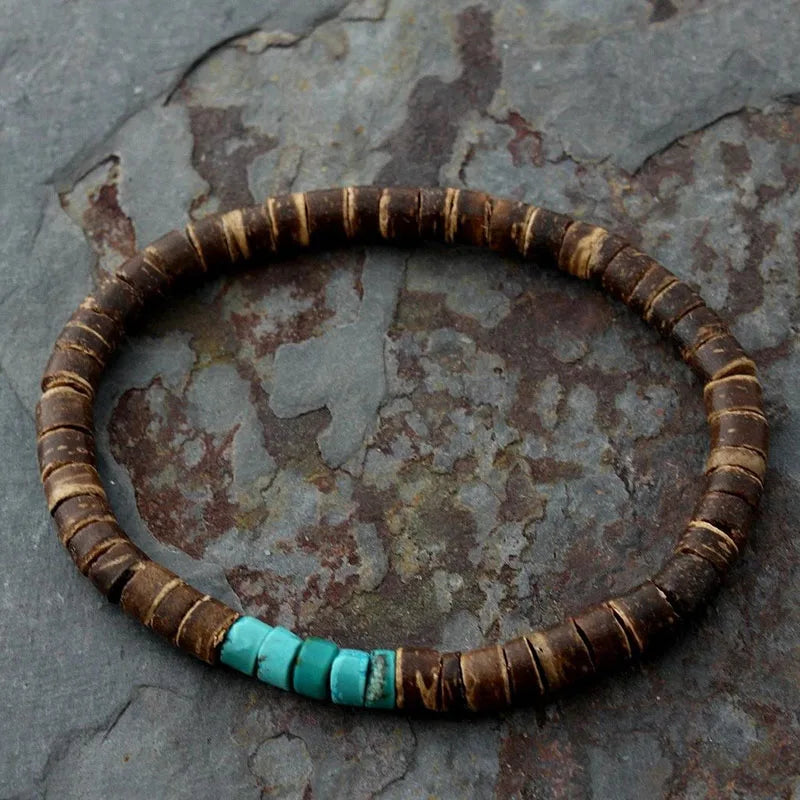 Coconut Bead Bracelet, Turquoise or Hematite, Mens Bracelet Mens Gift Mens Beaded Bracelet