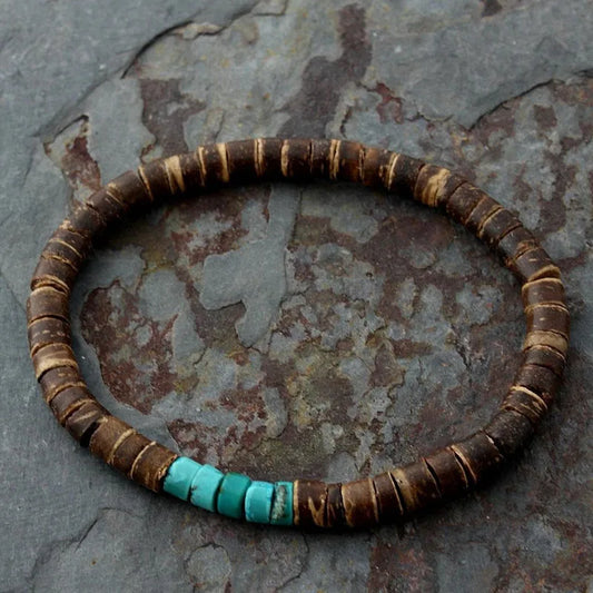 Coconut Bead Bracelet, Turquoise or Hematite, Mens Bracelet Mens Gift Mens Beaded Bracelet