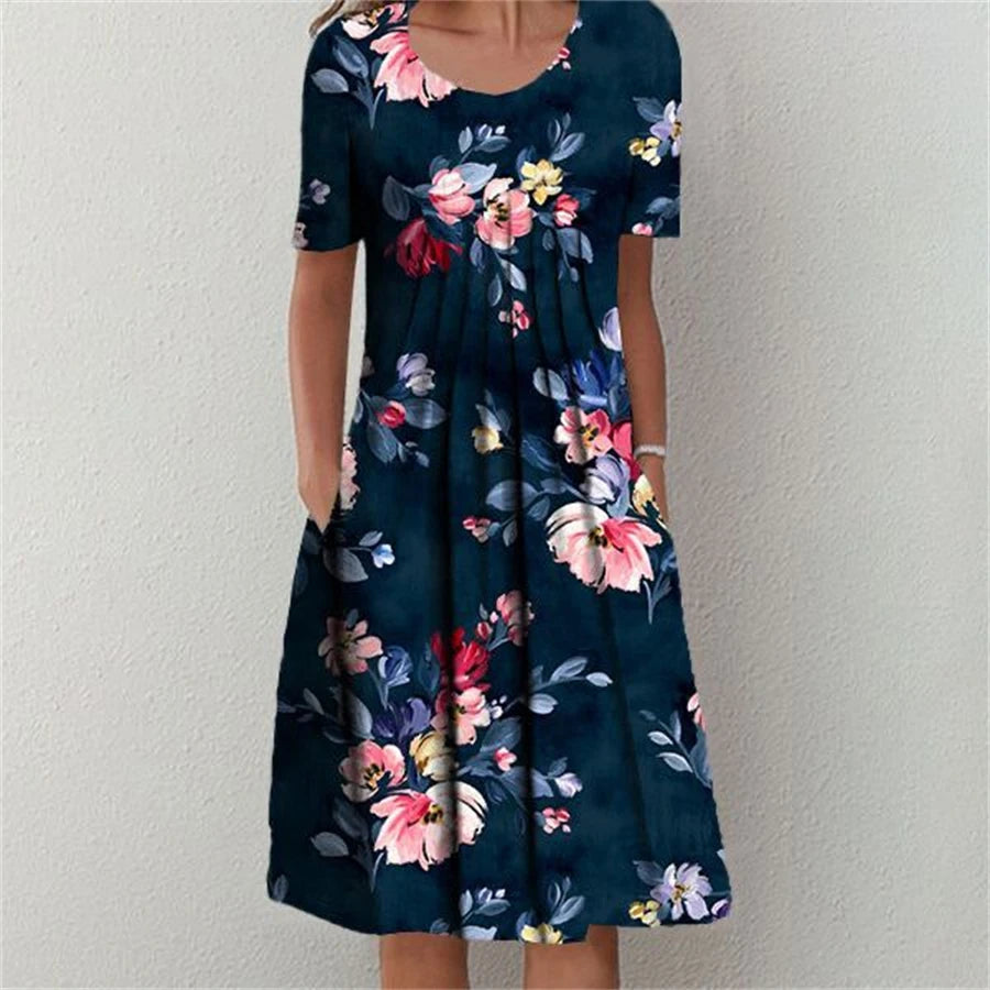 Fashion Elegant Summer Women Dress Loose Casual Dress Women Printed Dress