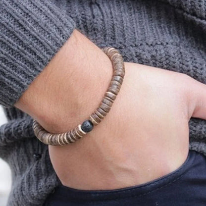 Coconut Bead Bracelet, Turquoise or Hematite, Mens Bracelet Mens Gift Mens Beaded Bracelet