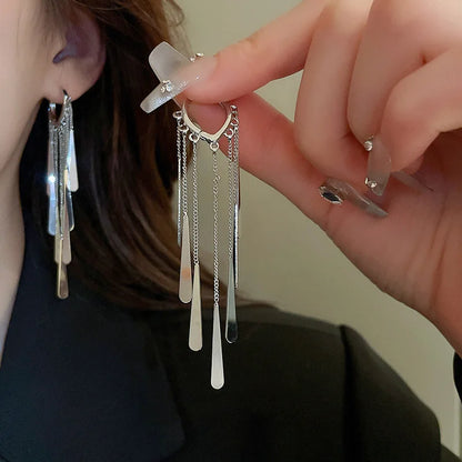 925 Sterling Silver Long Tassel Earrings Luxury Ear Hoop for lady