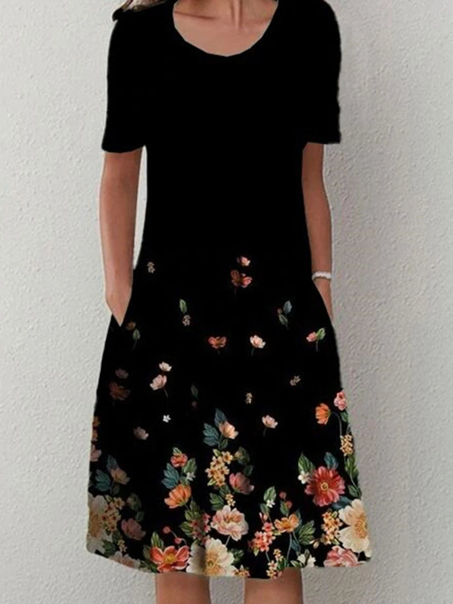 Fashion Elegant Summer Women Dress Loose Casual Dress Women Printed Dress