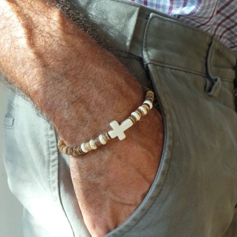 Coconut Bead Bracelet, Turquoise or Hematite, Mens Bracelet Mens Gift Mens Beaded Bracelet