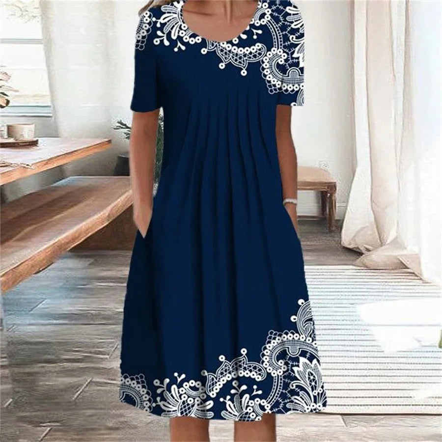 Fashion Elegant Summer Women Dress Loose Casual Dress Women Printed Dress