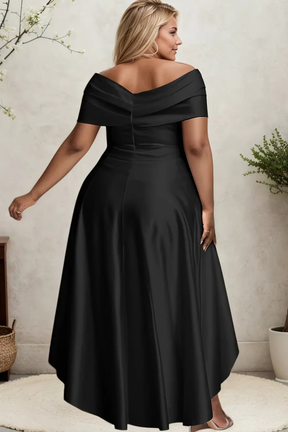 Elegant Party Club Evening Dress for Women Irregular Hem Pleated A-Line Solid Sexy V-Neck High Waist Plus Size Long Dresses