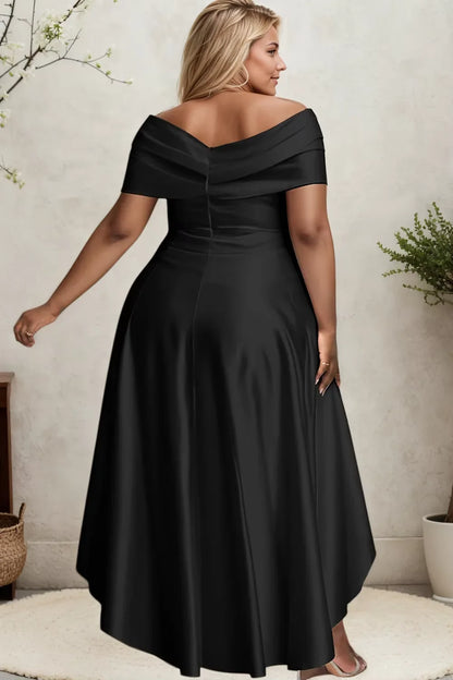 Elegant Party Club Evening Dress for Women Irregular Hem Pleated A-Line Solid Sexy V-Neck High Waist Plus Size Long Dresses