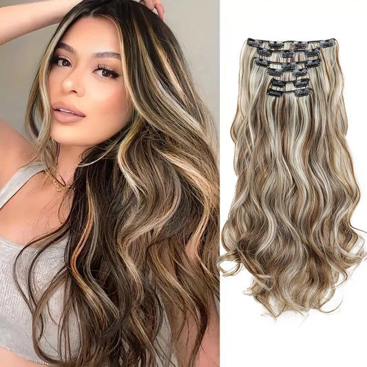 WIGSIN 24Inch Synthetic  Long Wavy Curly Clip-In Hair Extensions Hairpieces Daily Hair Accessories for Women