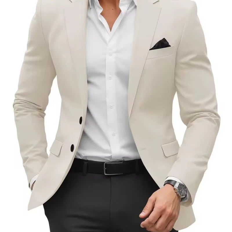 Four Seasons Men's Solid Color Suit Jacket Men's Slim Fit Version Flip Pocket Casual Suit Jacket Chest Fake Pocket Design Suit