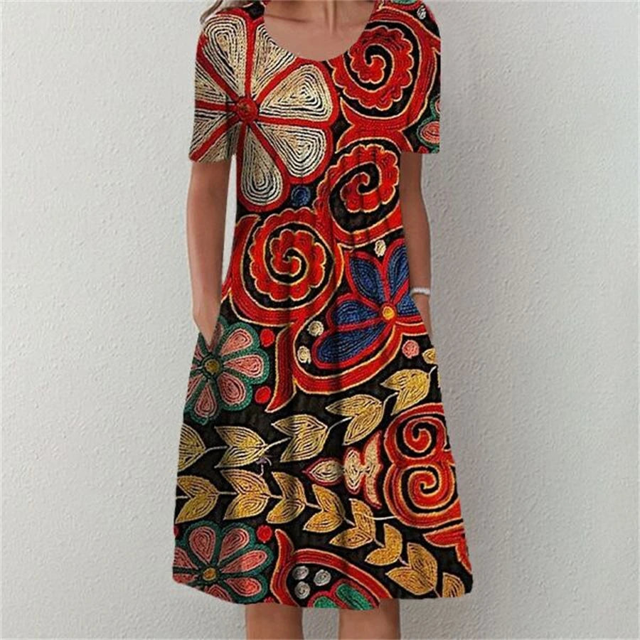 Fashion Elegant Summer Women Dress Loose Casual Dress Women Printed Dress