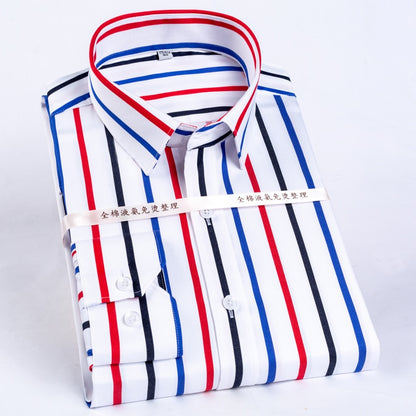 Mens Color Block Striped Wrinkle-Resistant