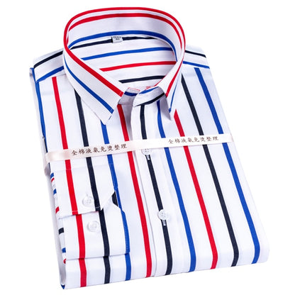 Mens Color Block Striped Wrinkle-Resistant