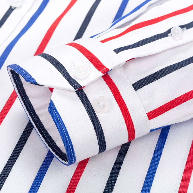 Mens Color Block Striped Wrinkle-Resistant